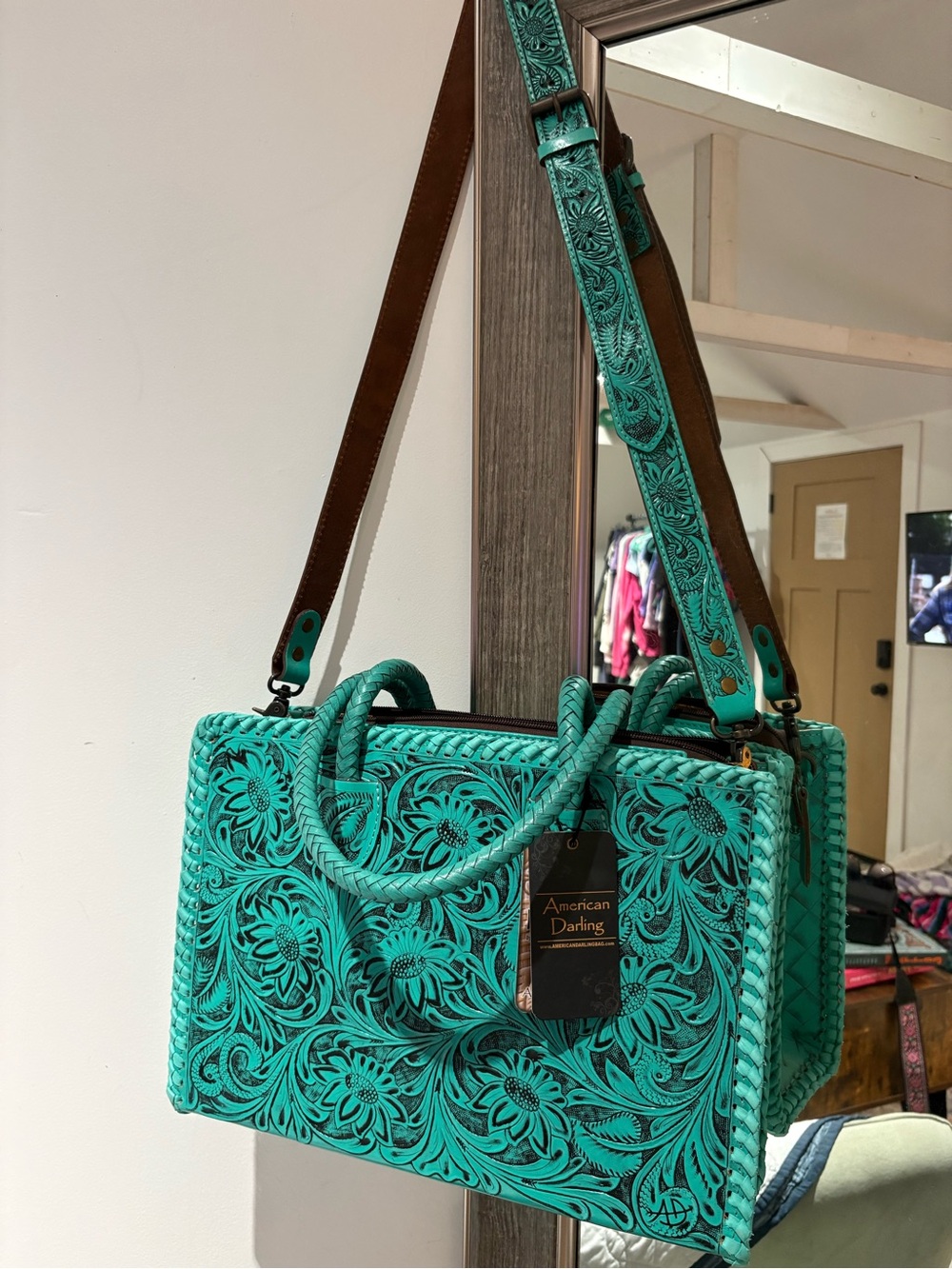 American Darling Turquoise Hand Tooled Leather Conceal Carry bag - Picture 12 of 12